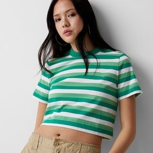 Simons Twik Green Striped Boxy Fit crop t-shirt, organic cotton, medium